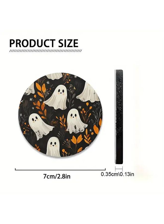 2pcs Halloween Car Coasters Non Slip Rubber Cup Holders Spooky Ghosts Pumpkins Design - Image 2